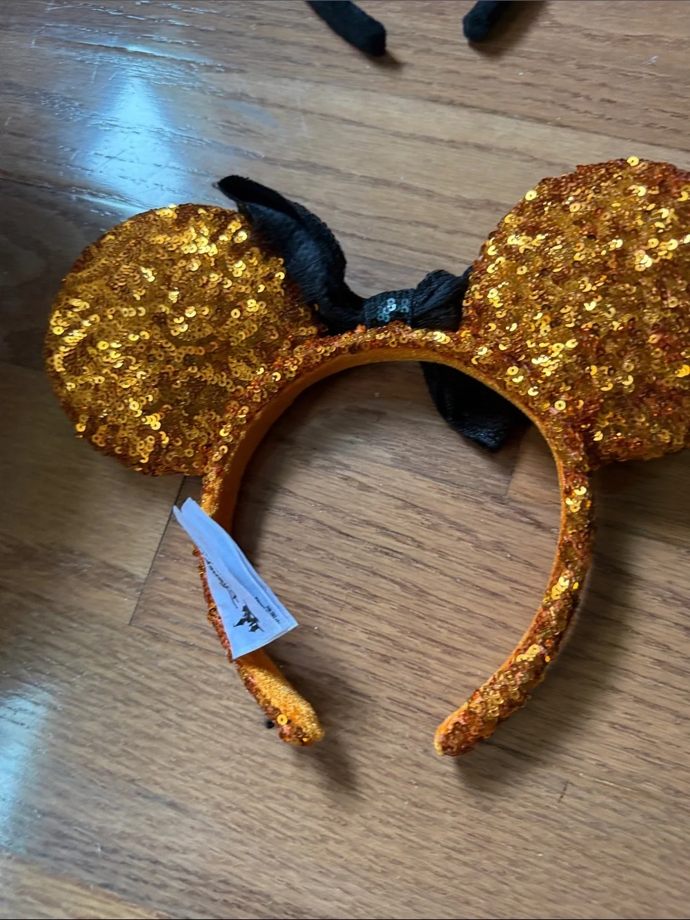 Disney Gold Sequin Minnie Ears Headband with Black Sequin Bow